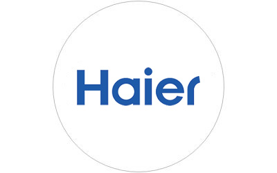 Haier logo in thin grey outlined circle icon